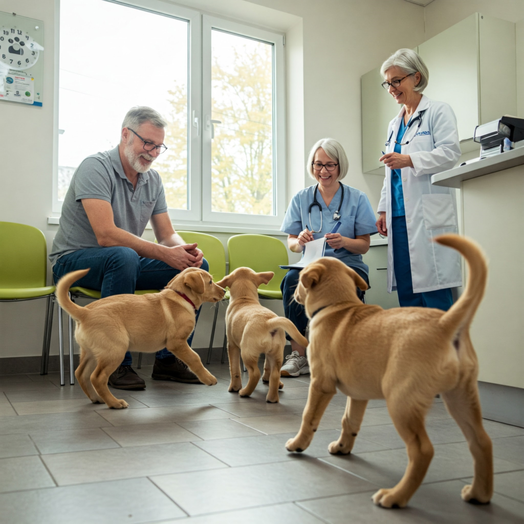 doctor checking puppies before buying checking puppies healthy